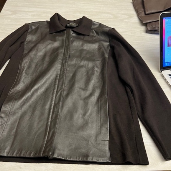 Dana Buchman deep brown leather front sweater jacket 12 never worn - Picture 1 of 9